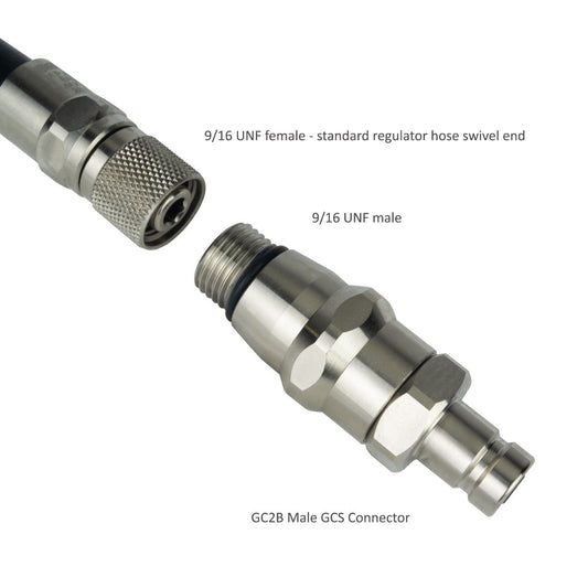 MALE GAS CONNECTOR HOSE END (WITH 9/16" UNF OUTLET) - SERIES B - 2024 ON  *NEW