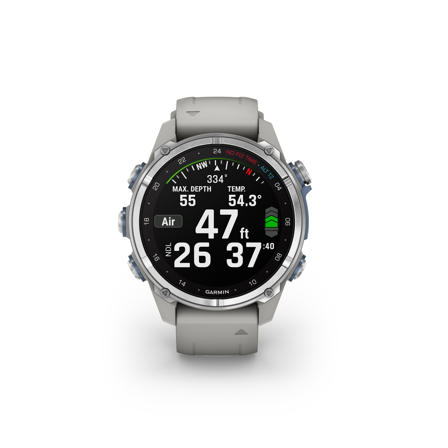 GARMIN Descent™ Mk3 – 43 mm, Stainless Steel with Fog Gray Silicone Band