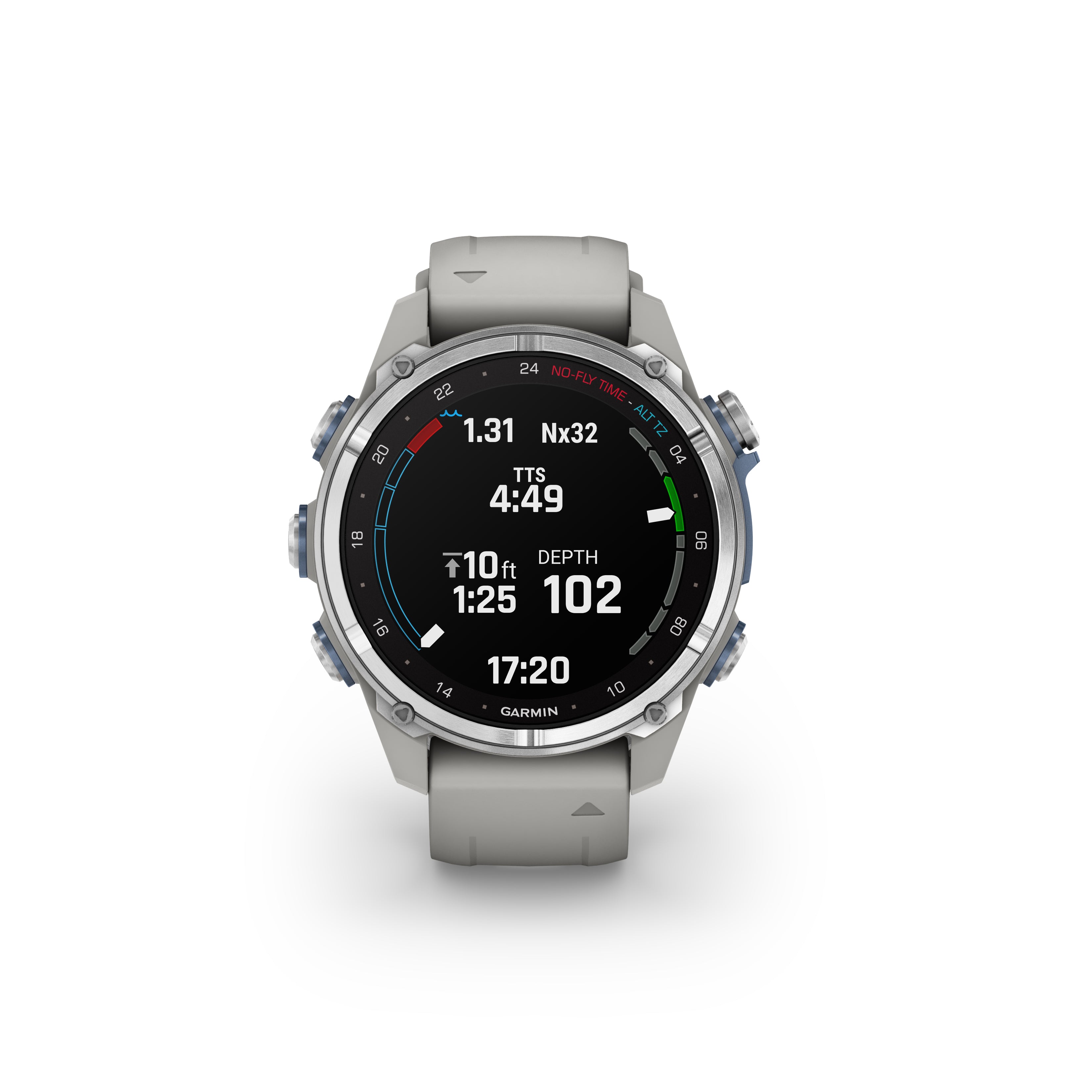 GARMIN Descent™ Mk3 – 43 mm, Stainless Steel with Fog Gray Silicone Band