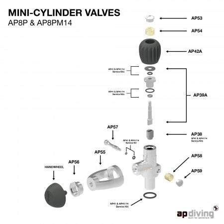 Mini-Cylinder Valve Service Kit (A-Clamp)| AP Diving | Silent Diving | Scuba Rebreather